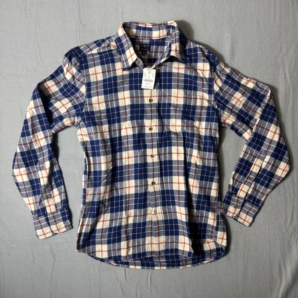J.Crew Flannel Plaid Button Down Shirt Blue White Red AZ837 Mens Size M NEW